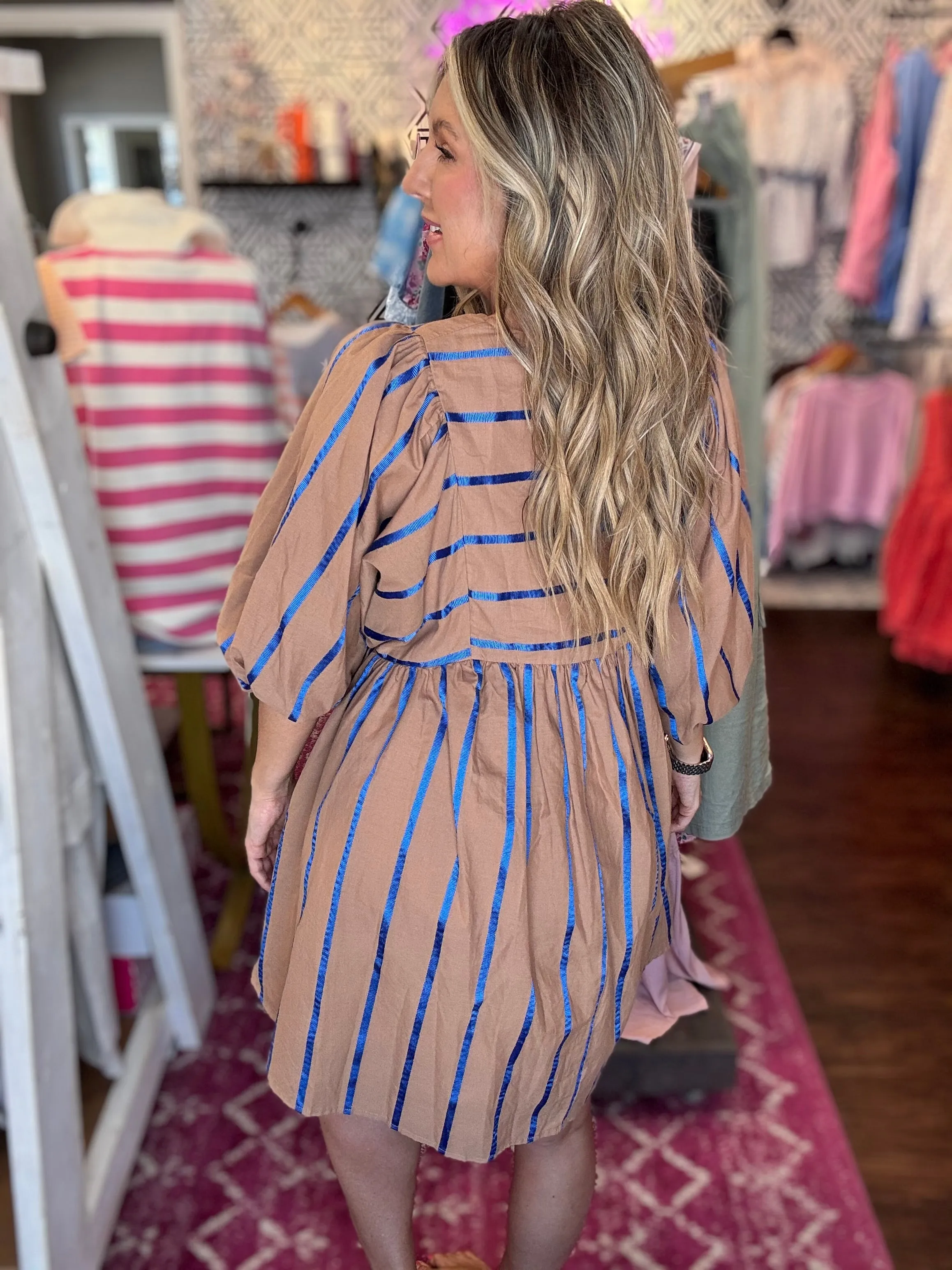 On My Heart Mocha Brown Striped Babydoll Dress
