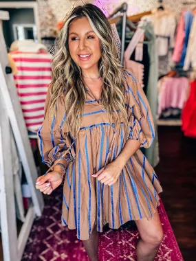 On My Heart Mocha Brown Striped Babydoll Dress