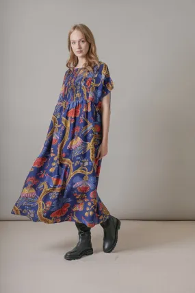 One Hundred Stars Climbing Peacock Royal Blue Pleat Dress