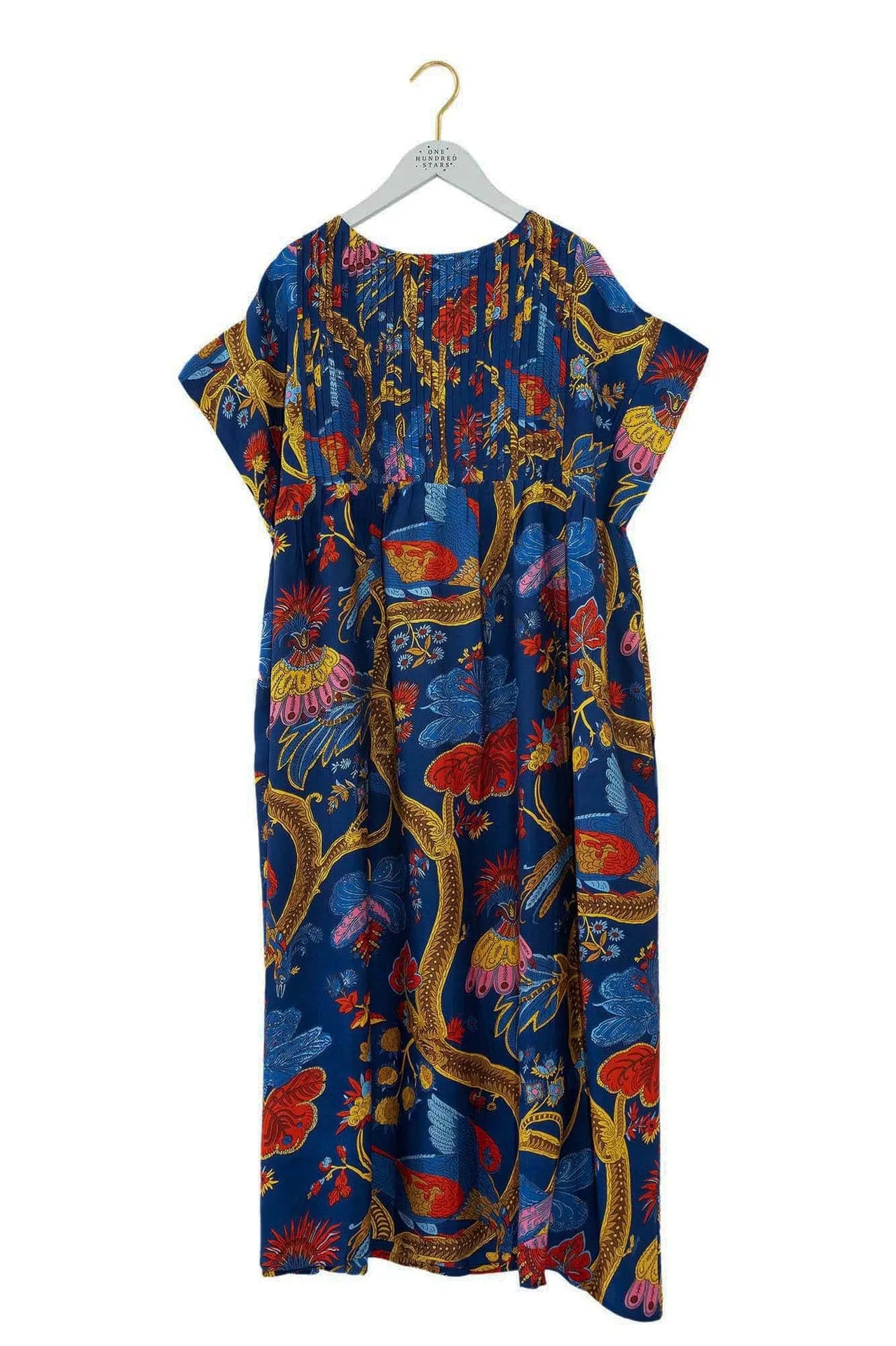 One Hundred Stars Climbing Peacock Royal Blue Pleat Dress