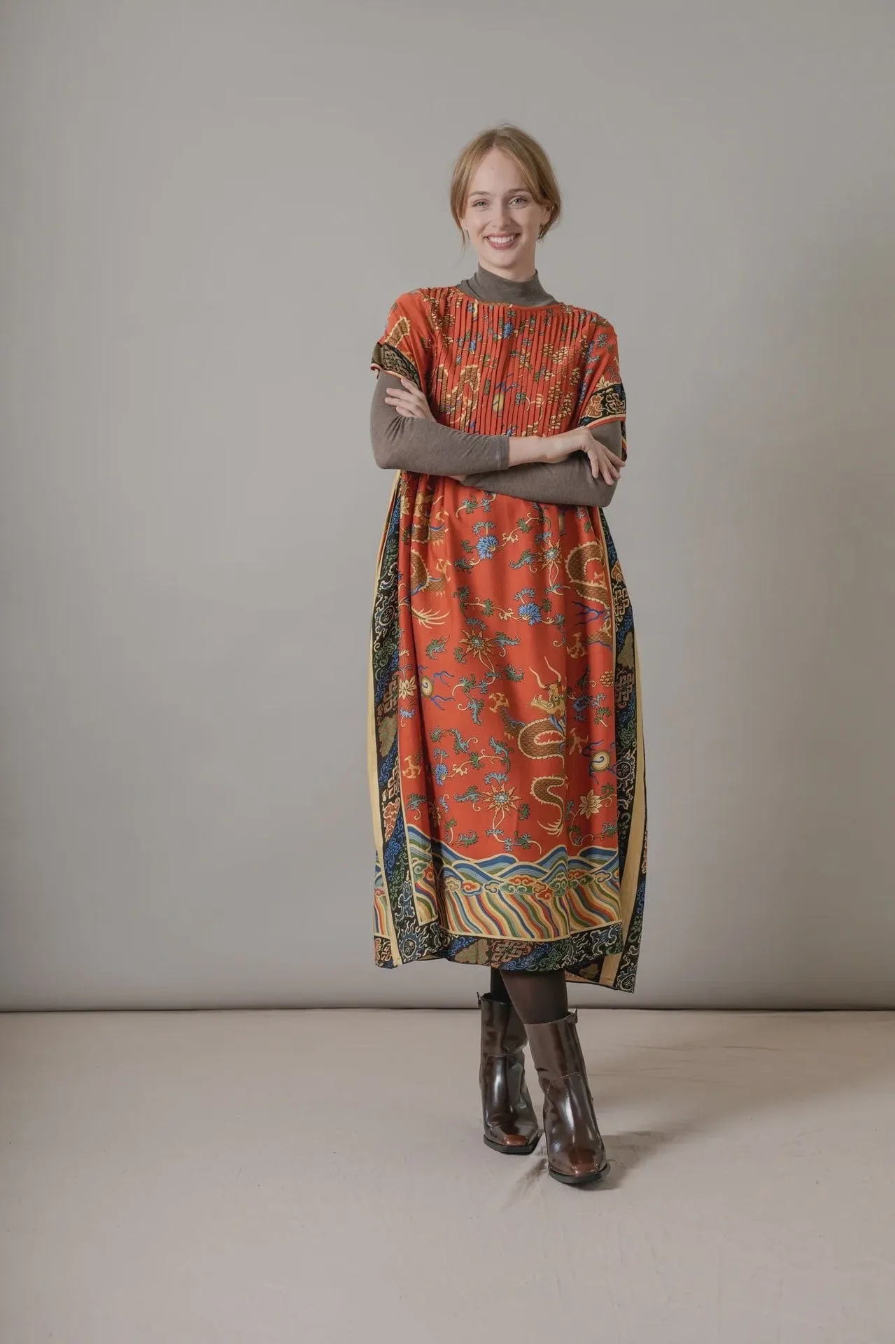 One Hundred Stars Dragon Rust Pleat Dress