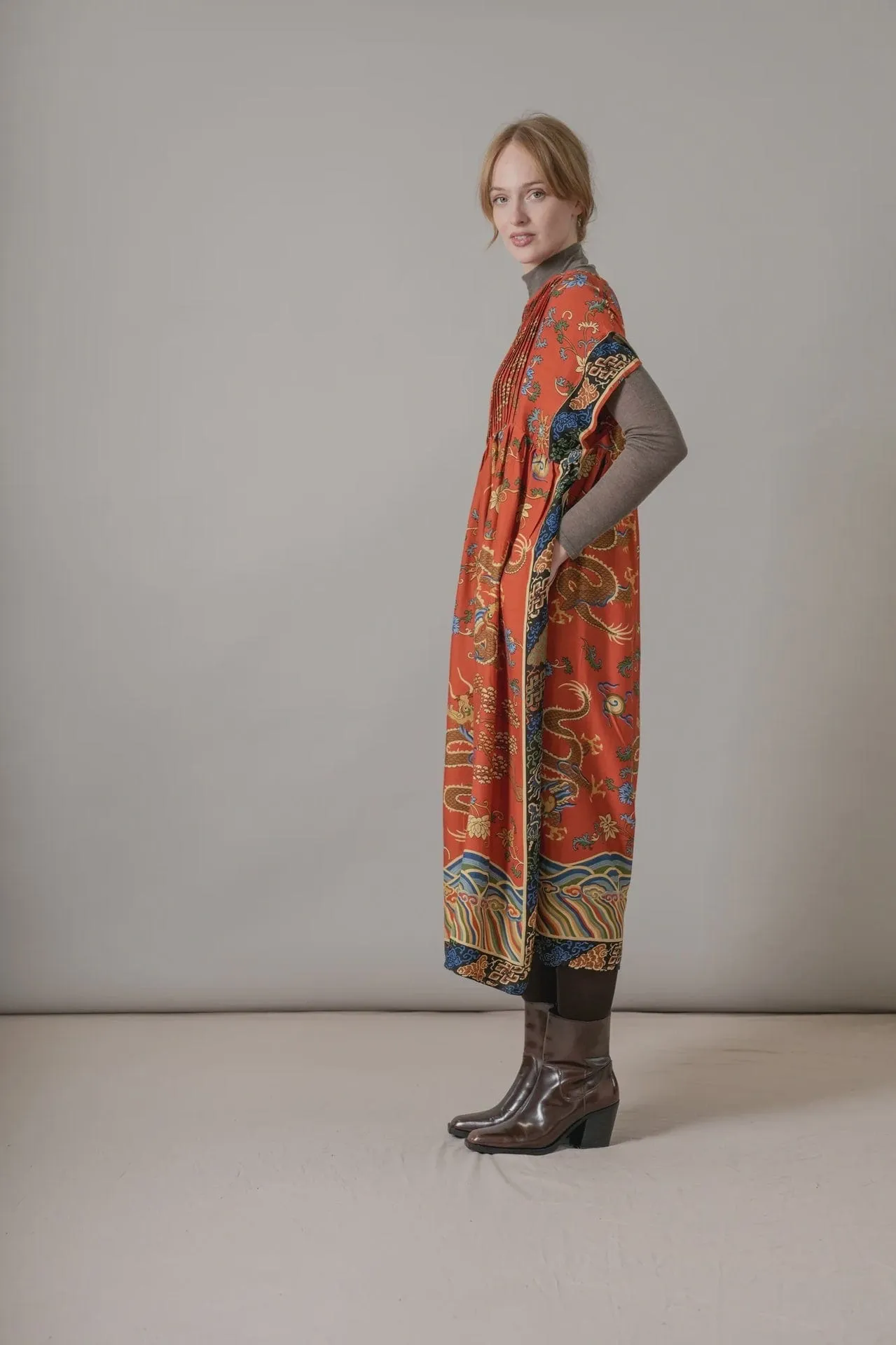 One Hundred Stars Dragon Rust Pleat Dress