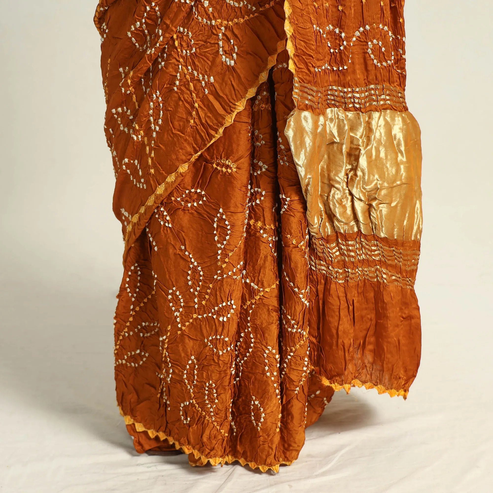 Orange - Kutch Tie-Dye Modal Silk Bandhani Saree with Zari Border 60