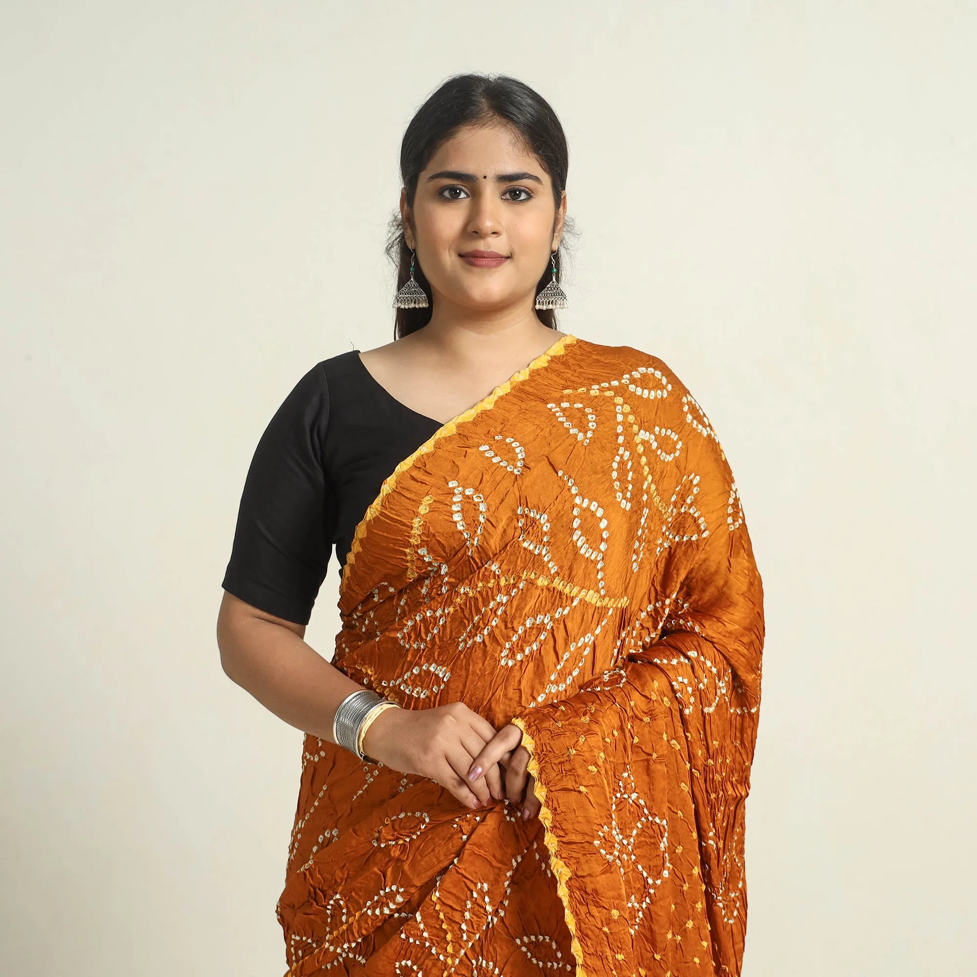 Orange - Kutch Tie-Dye Modal Silk Bandhani Saree with Zari Border 60