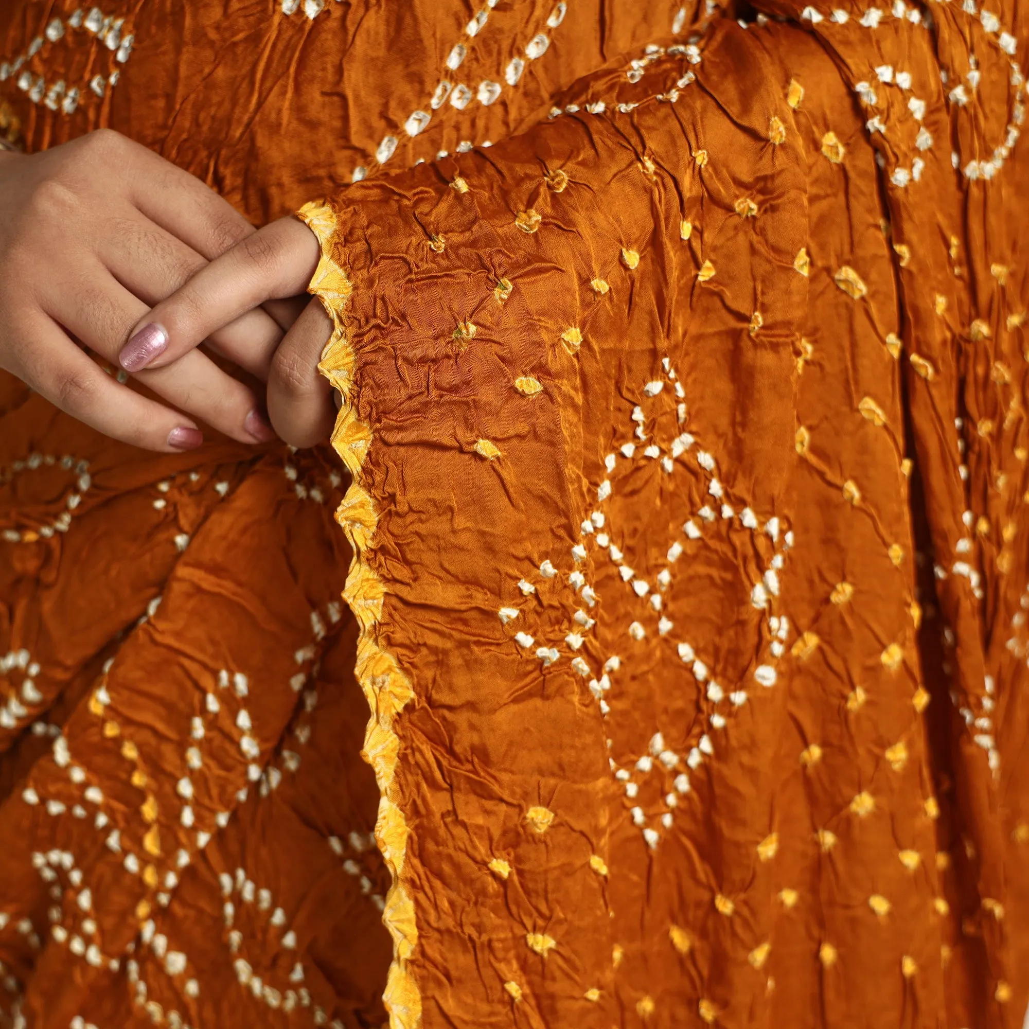 Orange - Kutch Tie-Dye Modal Silk Bandhani Saree with Zari Border 60