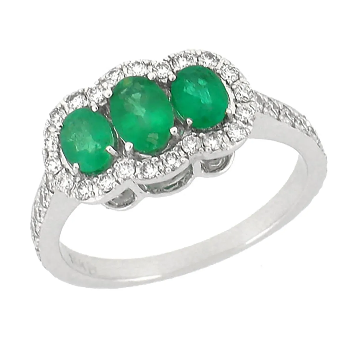 OVAL CUT EMERALDS AND DIAMOND RING, .52 CT TW