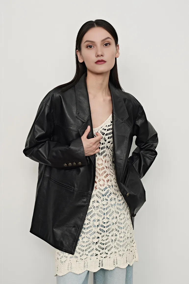 Oversized Pure Leather Blazer