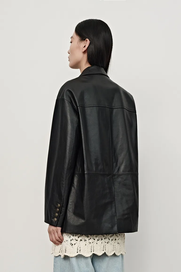 Oversized Pure Leather Blazer