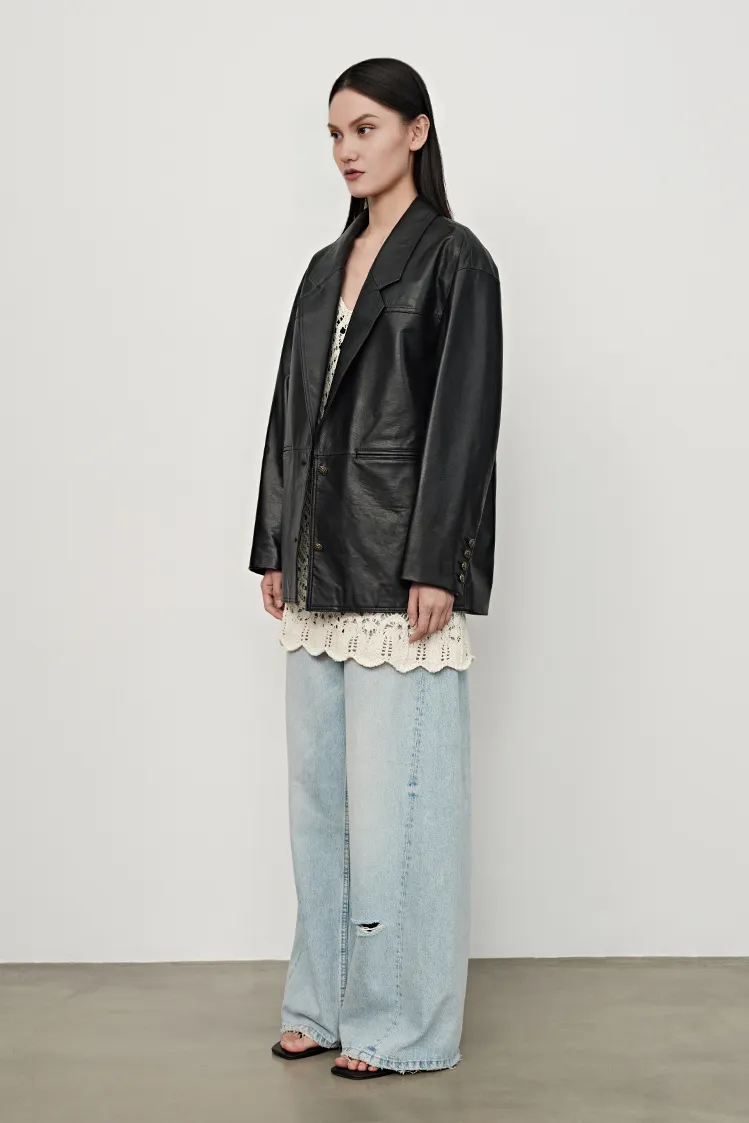 Oversized Pure Leather Blazer