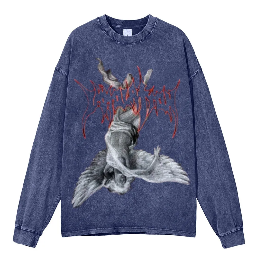 Oversized Vintage Washed Gothic Grunge Graphic Sweatshirt