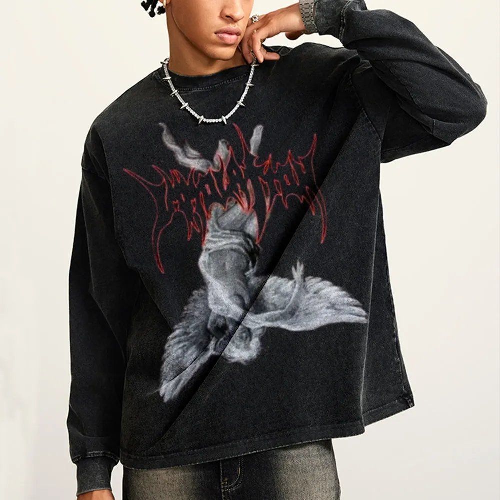 Oversized Vintage Washed Gothic Grunge Graphic Sweatshirt