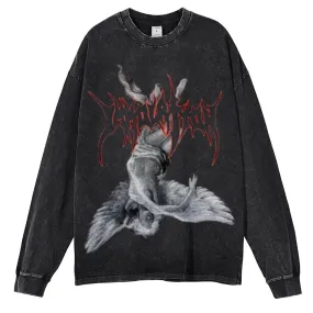 Oversized Vintage Washed Gothic Grunge Graphic Sweatshirt