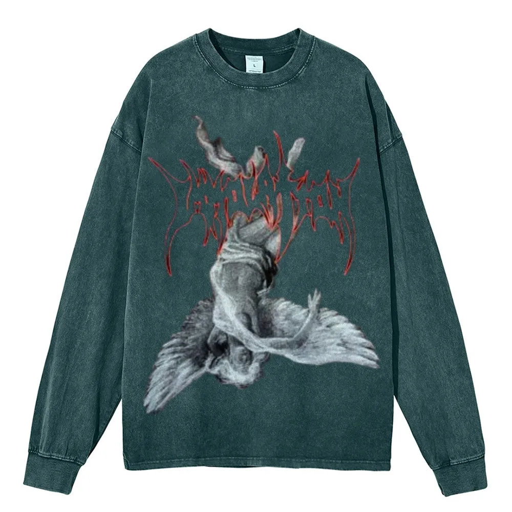 Oversized Vintage Washed Gothic Grunge Graphic Sweatshirt