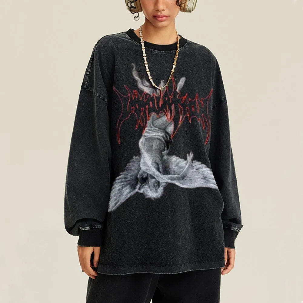 Oversized Vintage Washed Gothic Grunge Graphic Sweatshirt