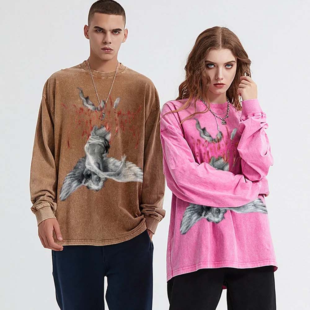 Oversized Vintage Washed Gothic Grunge Graphic Sweatshirt