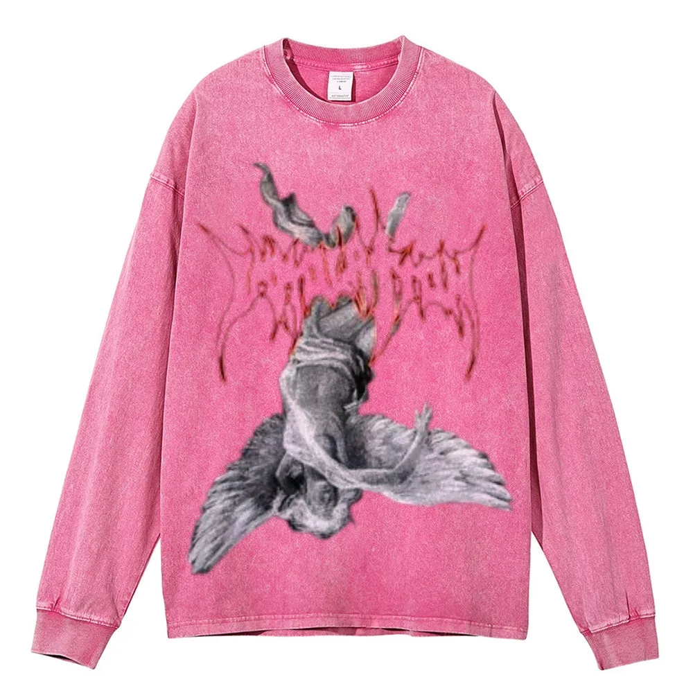 Oversized Vintage Washed Gothic Grunge Graphic Sweatshirt
