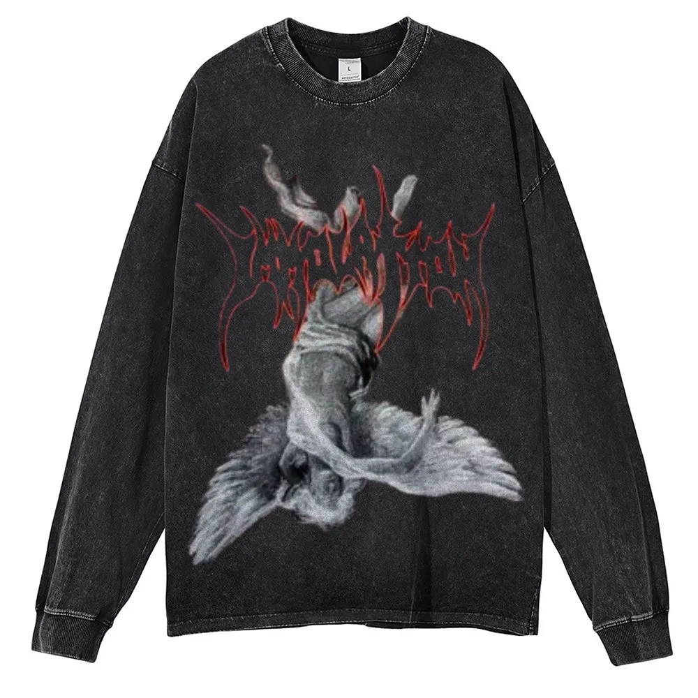 Oversized Vintage Washed Gothic Grunge Graphic Sweatshirt