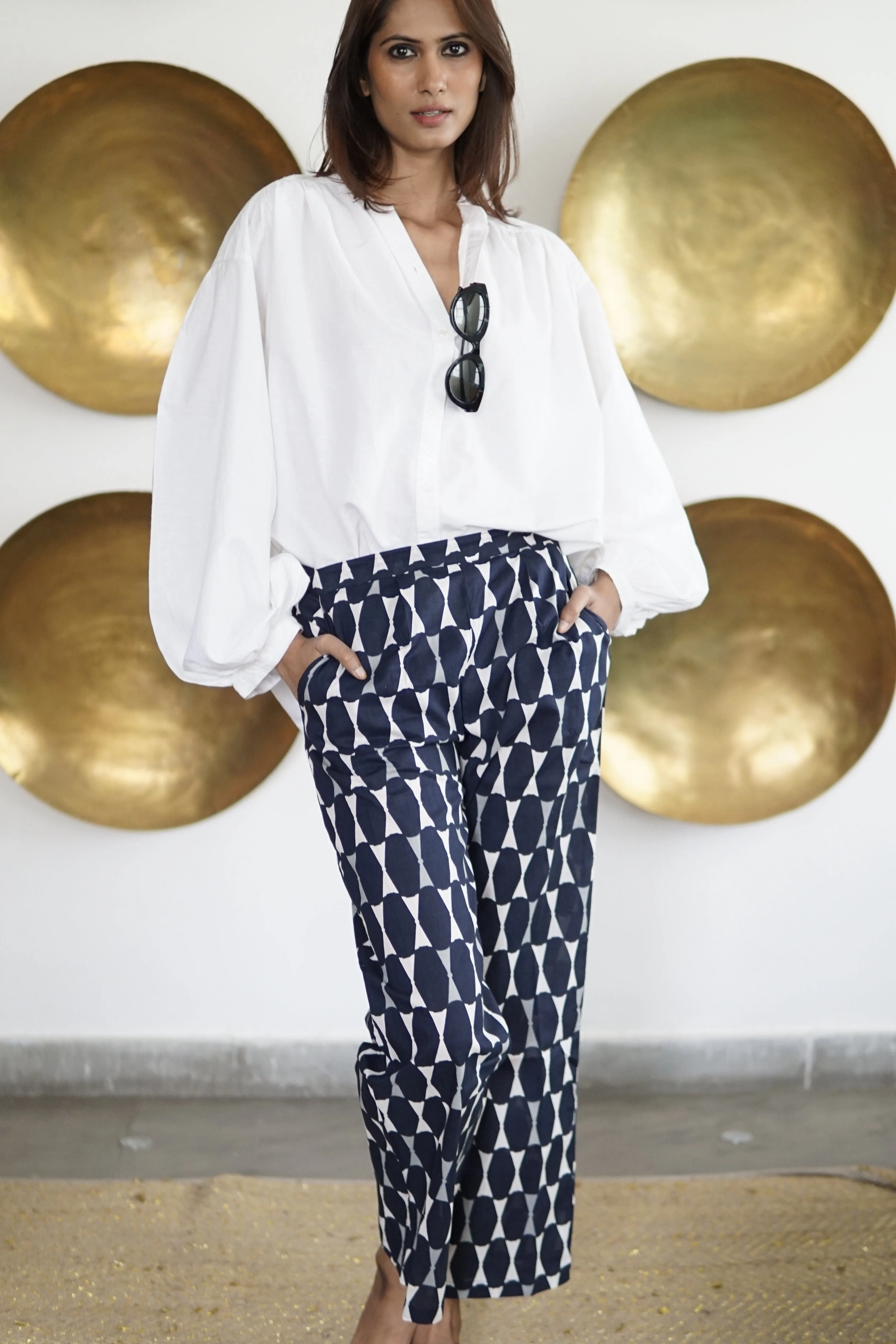 Pants, cotton summer pants with pockets, block print cotton trousers with pockets ‘Lamu'