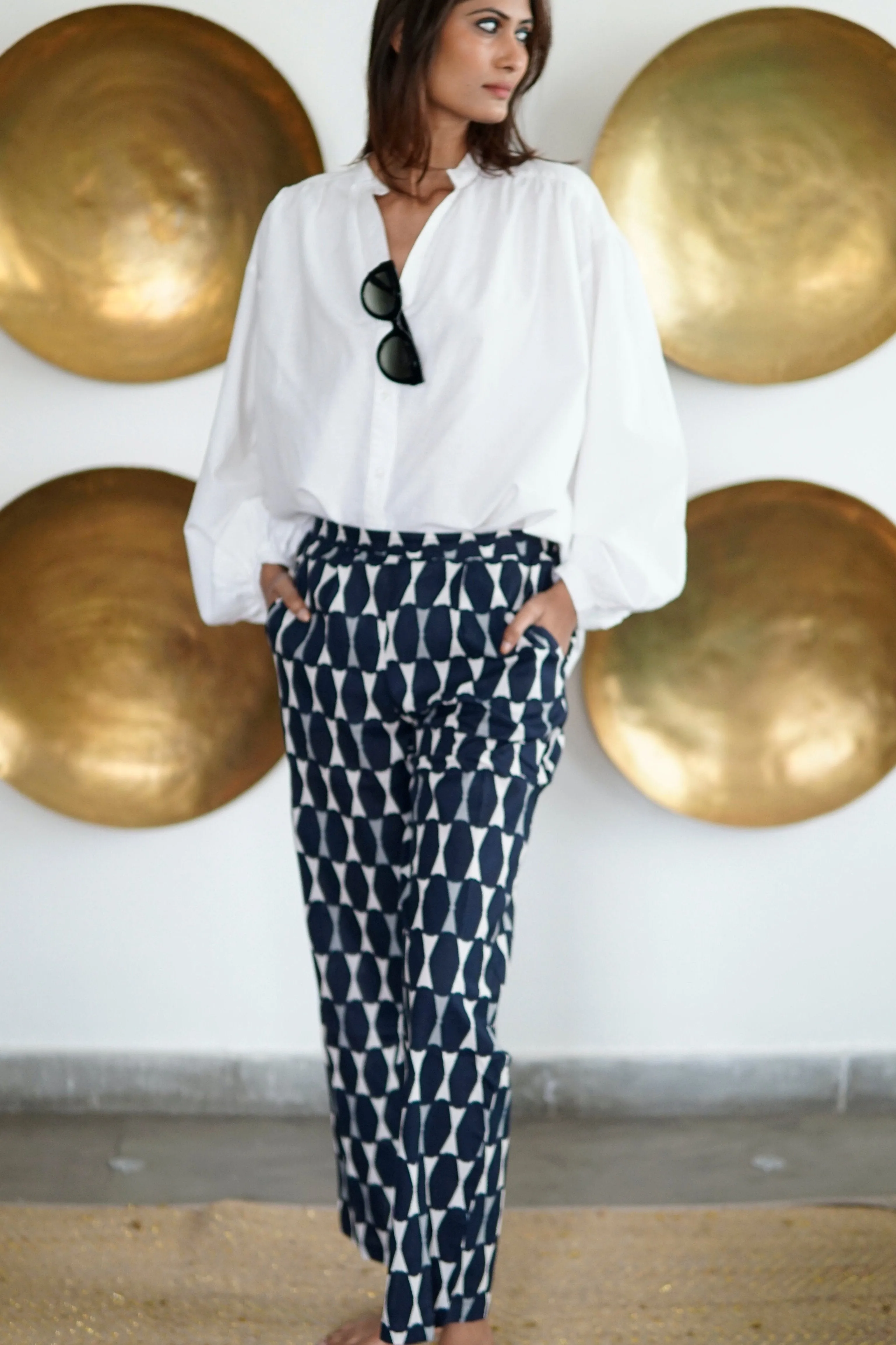 Pants, cotton summer pants with pockets, block print cotton trousers with pockets ‘Lamu'