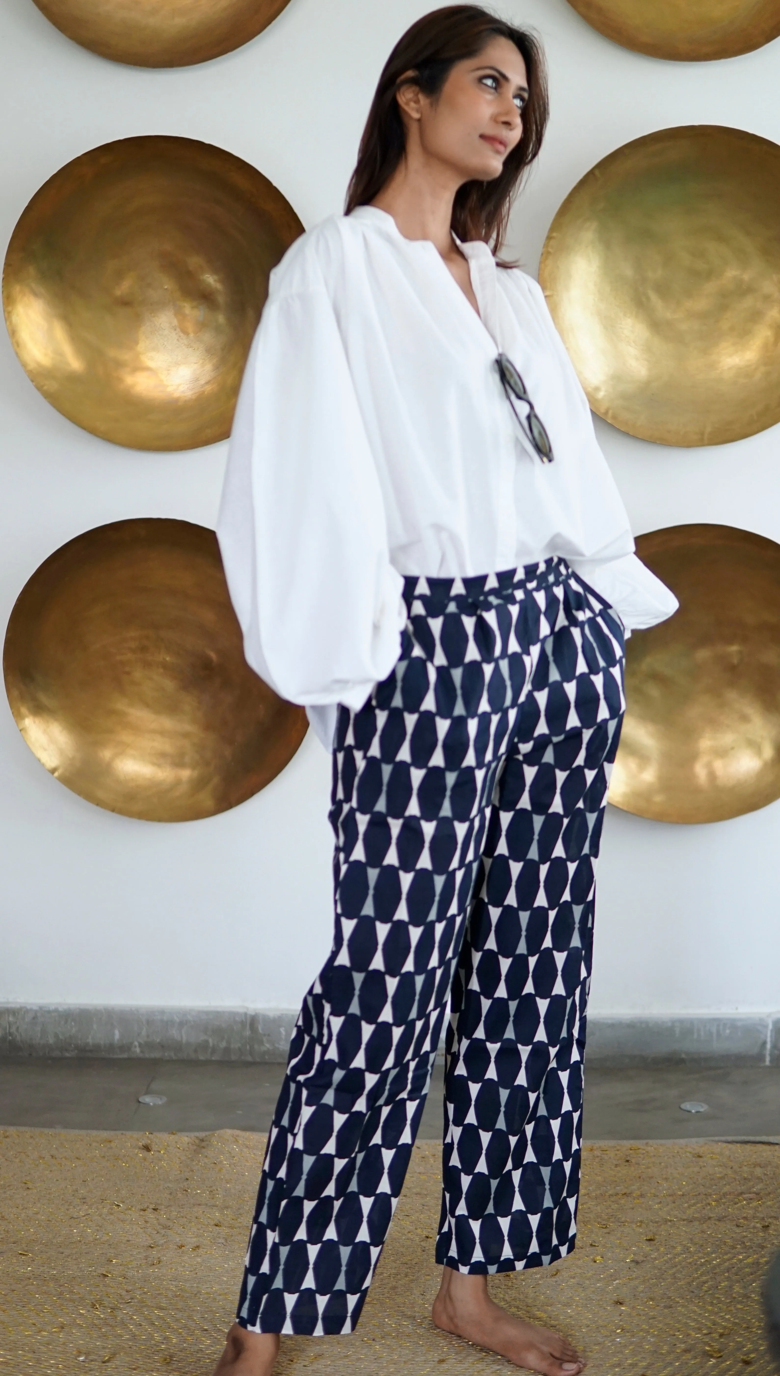 Pants, cotton summer pants with pockets, block print cotton trousers with pockets ‘Lamu'