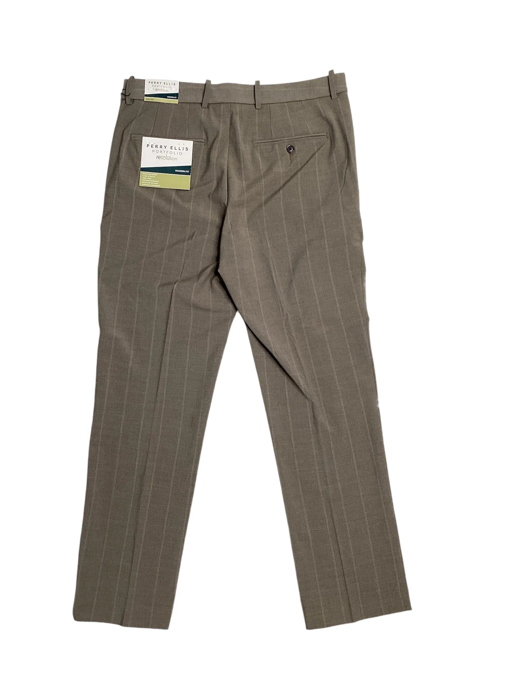 Perry Ellis Portfolio Mens Modern fit Dress Pants 38 / 32 Beige Plaid Stretch