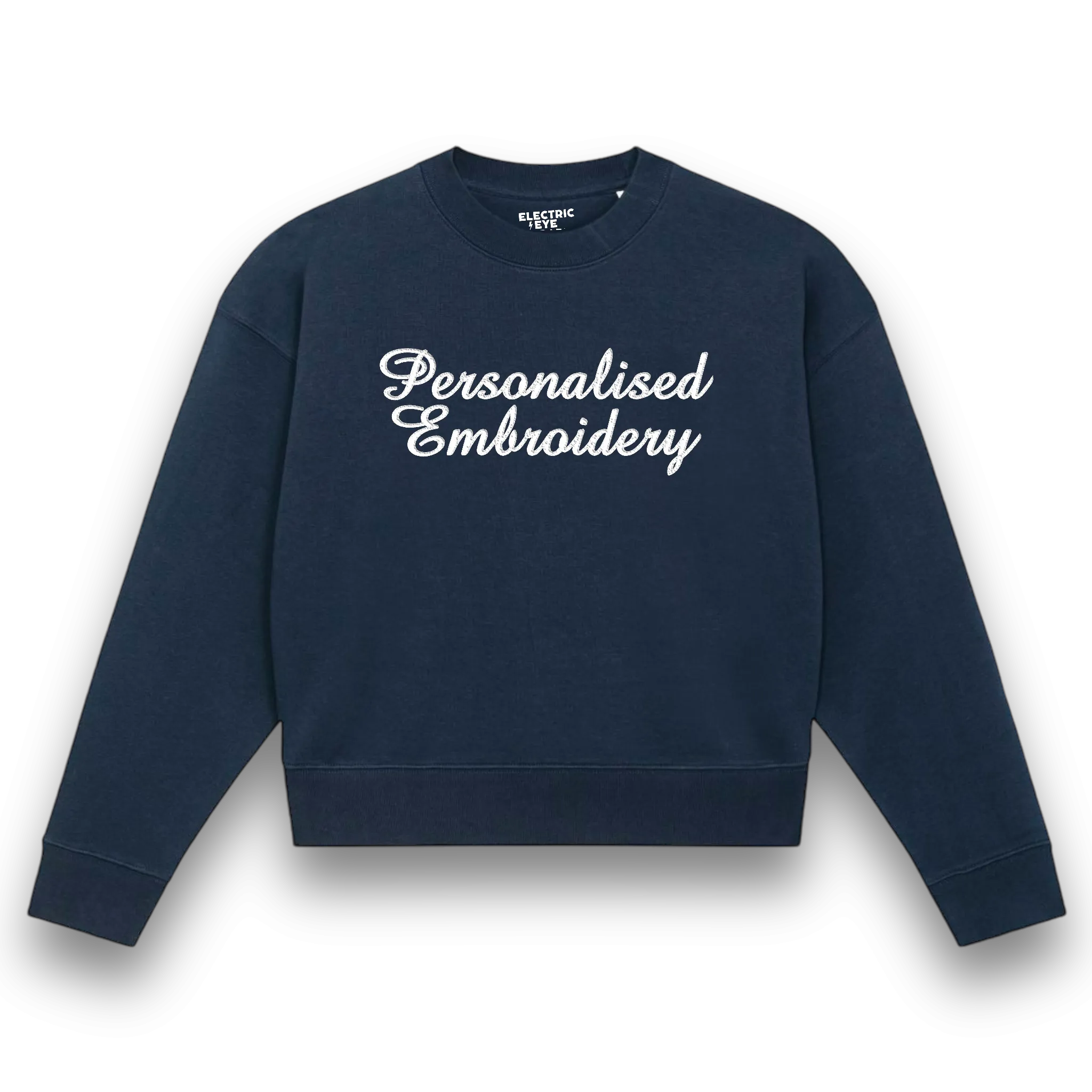Personalised Lyric Centre Chest Embroidered premium organic women's 'Cropster' sweatshirt- choose your own lyrics, font and thread colour