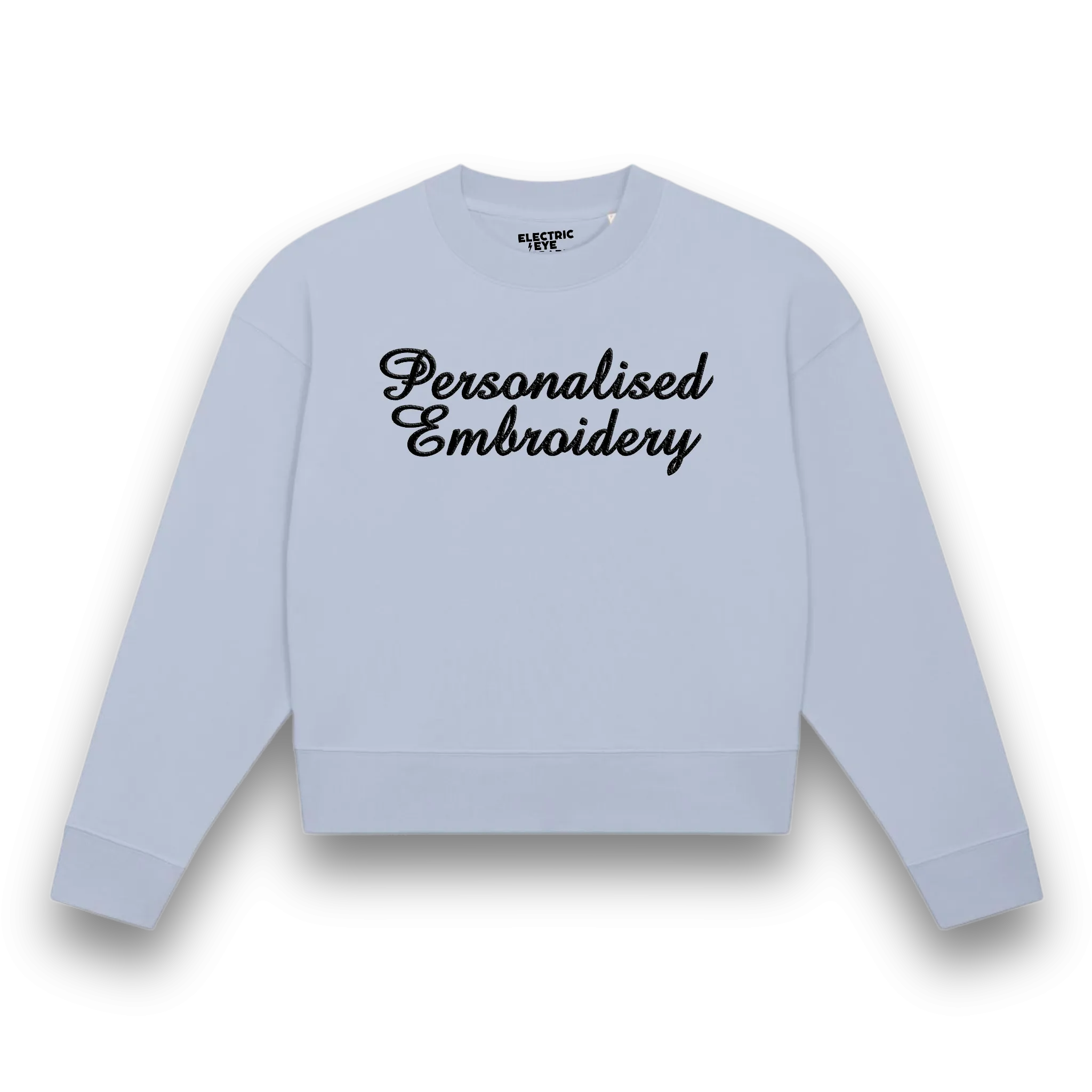 Personalised Lyric Centre Chest Embroidered premium organic women's 'Cropster' sweatshirt- choose your own lyrics, font and thread colour