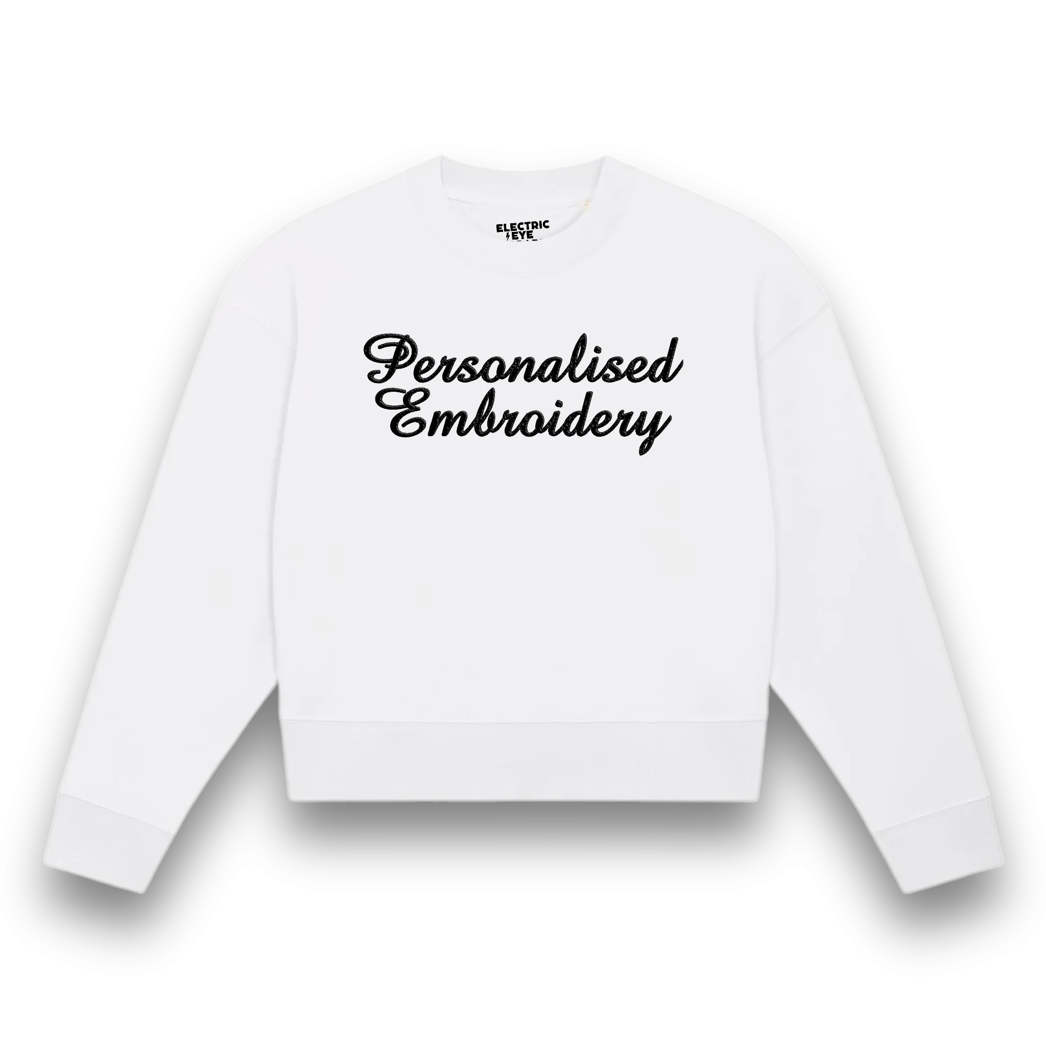 Personalised Lyric Centre Chest Embroidered premium organic women's 'Cropster' sweatshirt- choose your own lyrics, font and thread colour