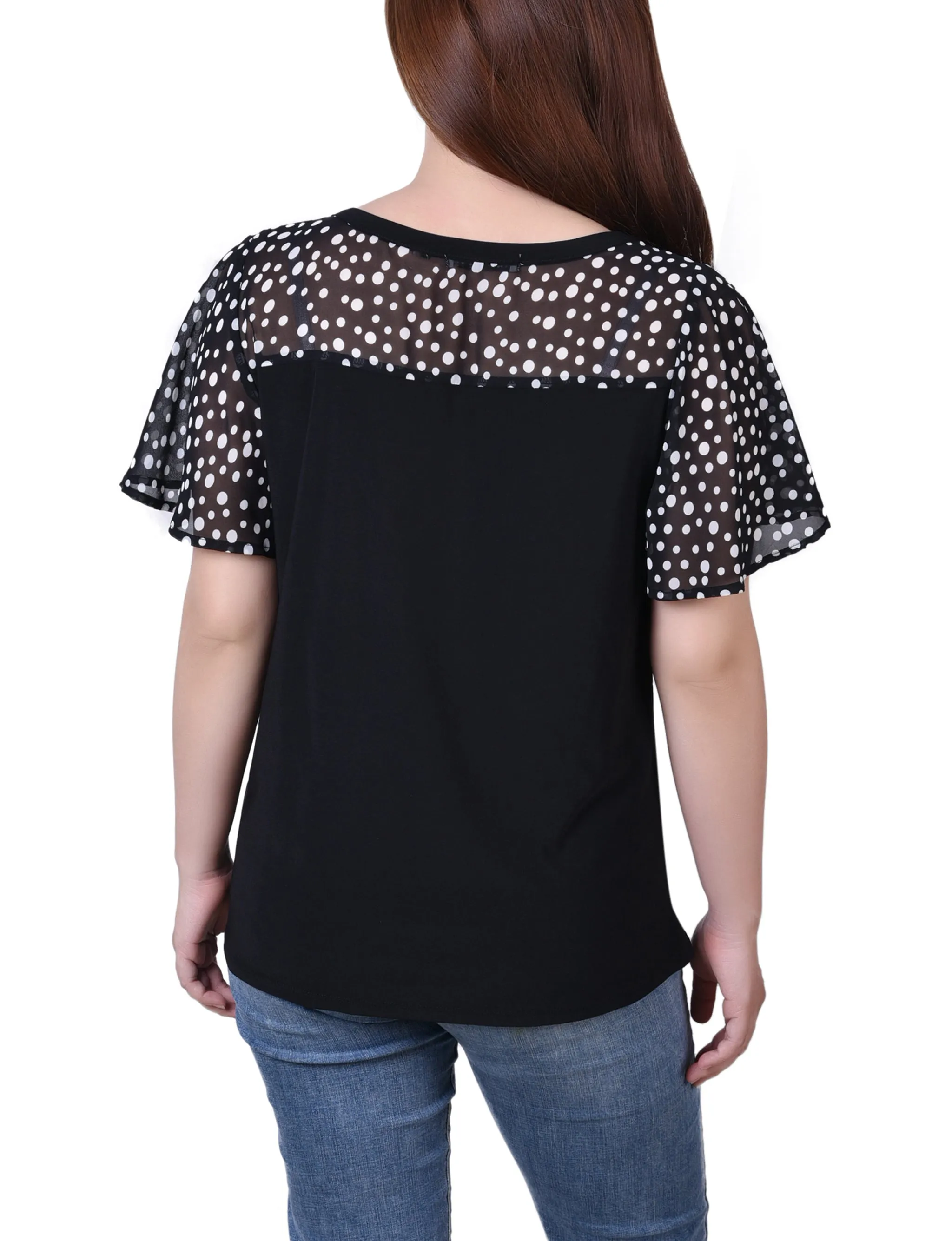 Petite Combo Chiffon-Sleeve V Neck Top