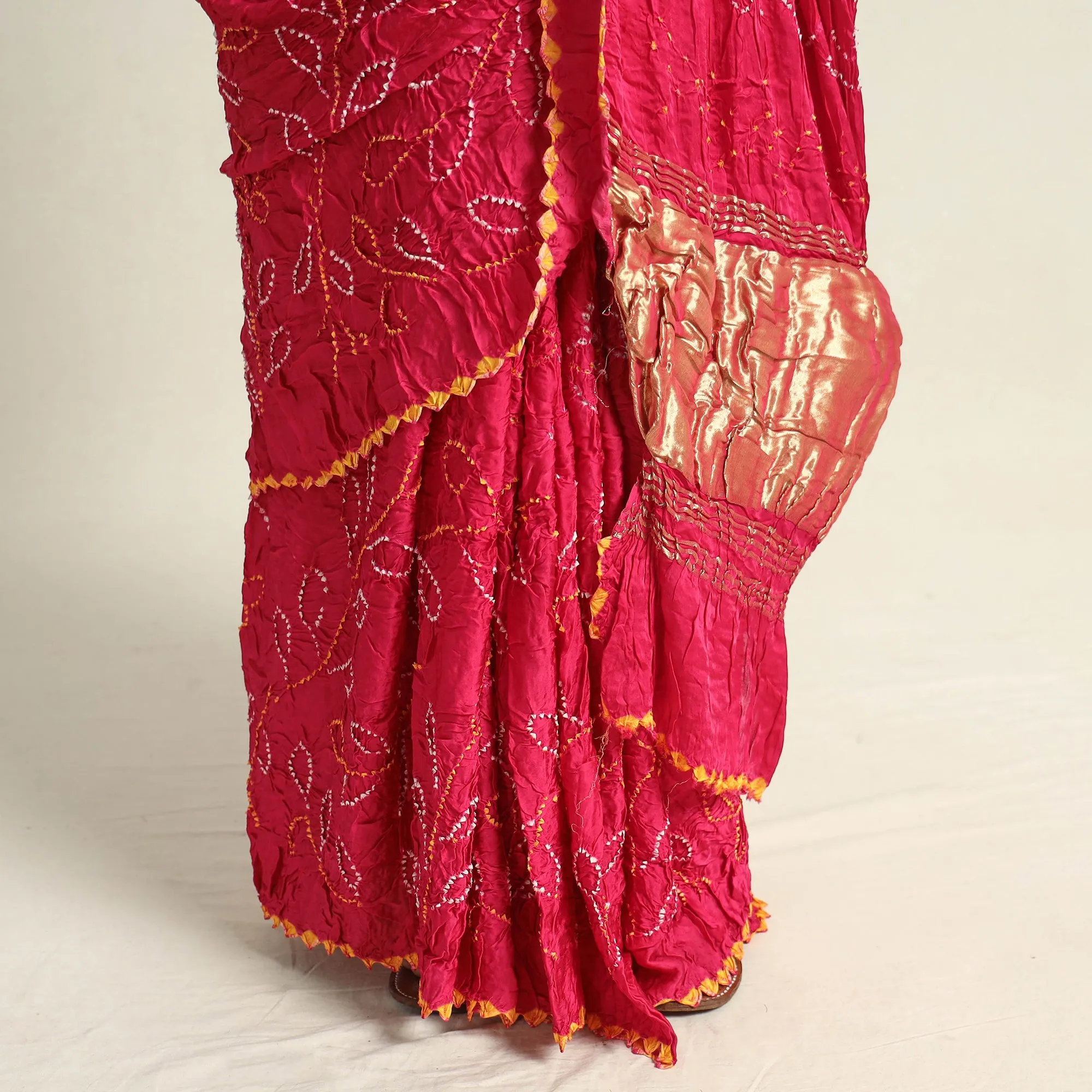 Pink - Kutch Tie-Dye Modal Silk Bandhani Saree with Zari Border 67