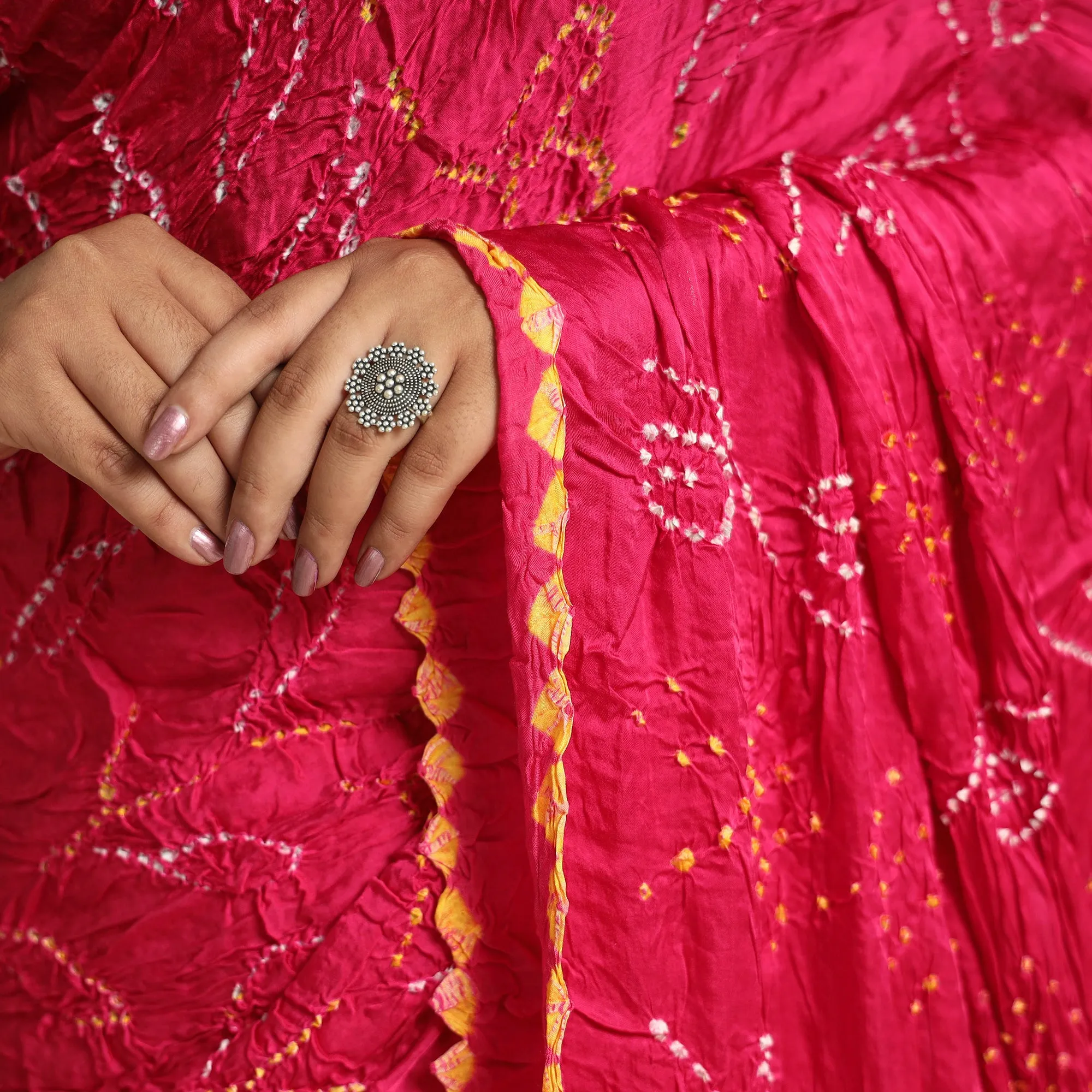 Pink - Kutch Tie-Dye Modal Silk Bandhani Saree with Zari Border 67