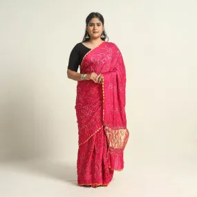 Pink - Kutch Tie-Dye Modal Silk Bandhani Saree with Zari Border 67