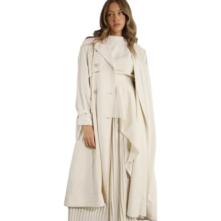 Pleated Trench Coat - Cream