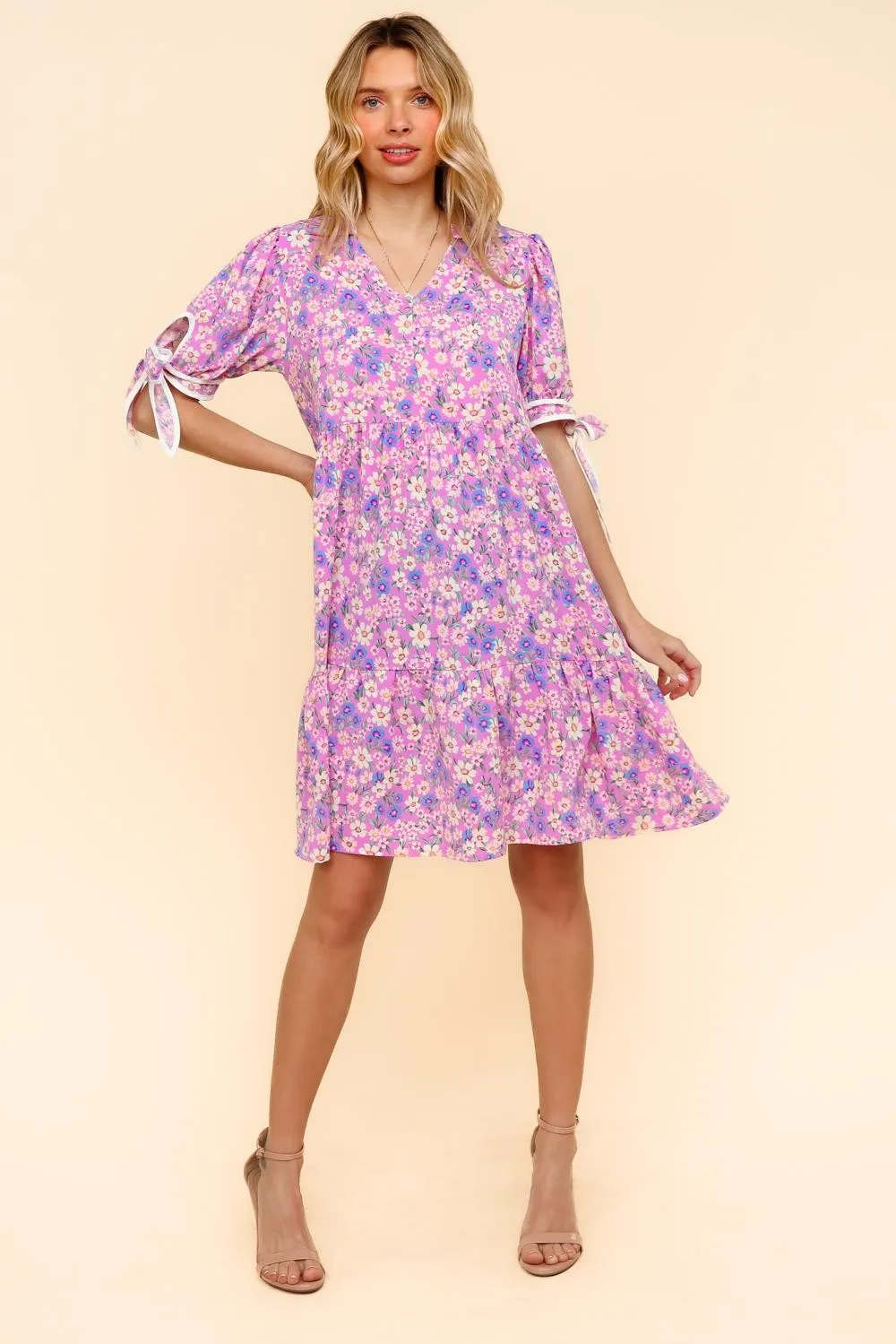 PLUS KNEE LENGTH DRESS W/ BOW TIE SHORT SLEEVES