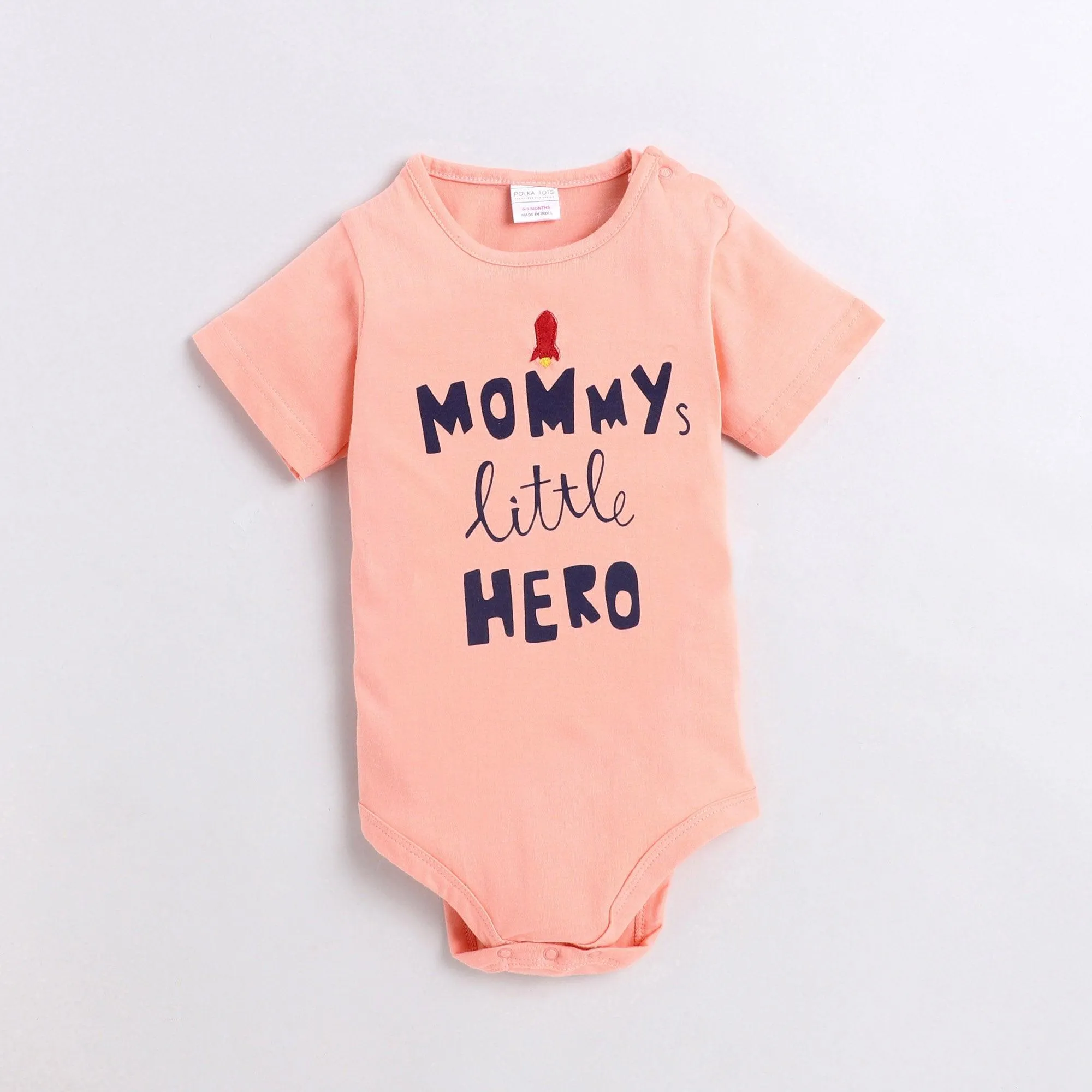 Polka Tots Half Sleeve Rompers Onesie Antibacterial Fabric Mummy Little Hero Peach