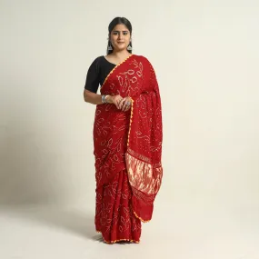 Red - Kutch Tie-Dye Modal Silk Bandhani Saree with Zari Border 66