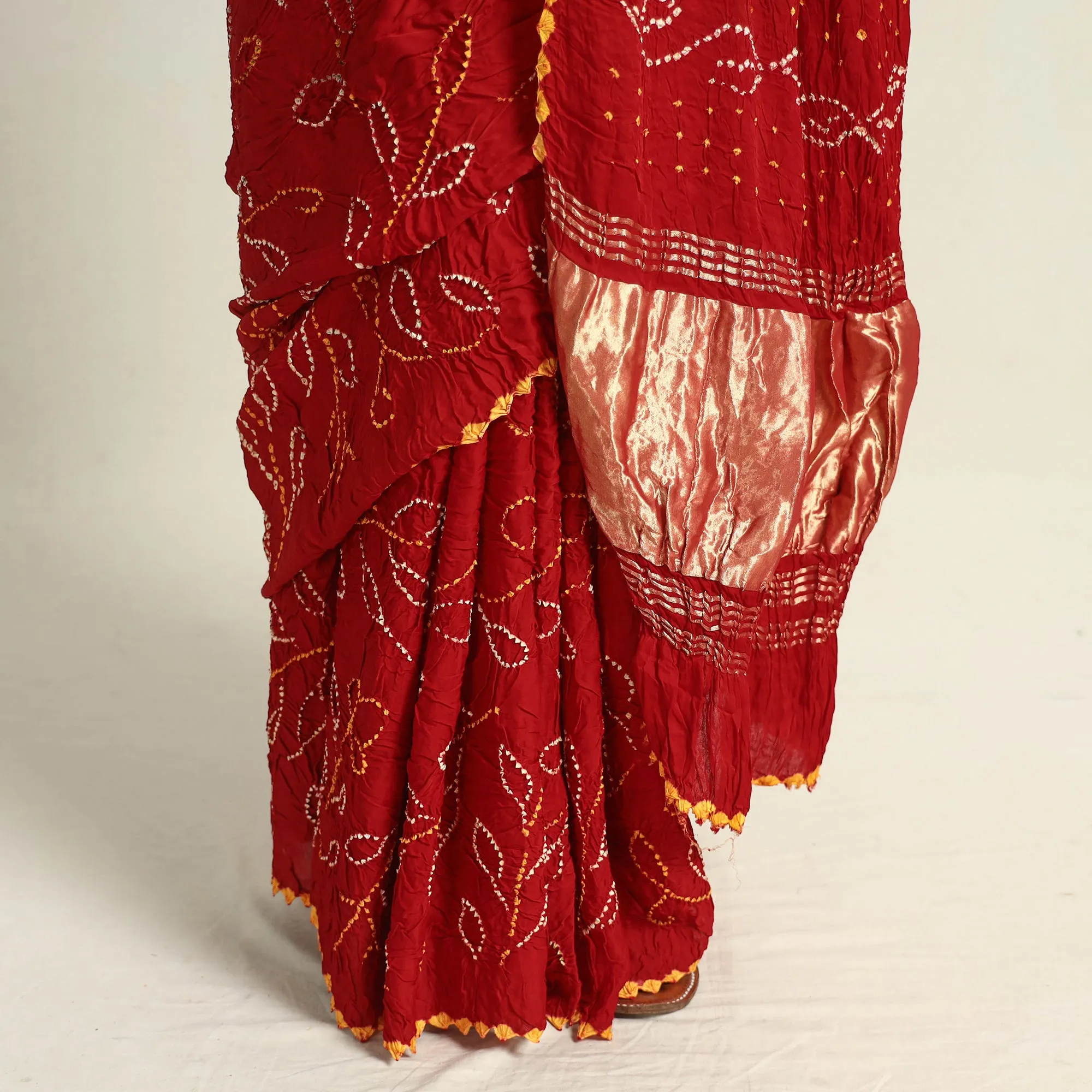 Red - Kutch Tie-Dye Modal Silk Bandhani Saree with Zari Border 66