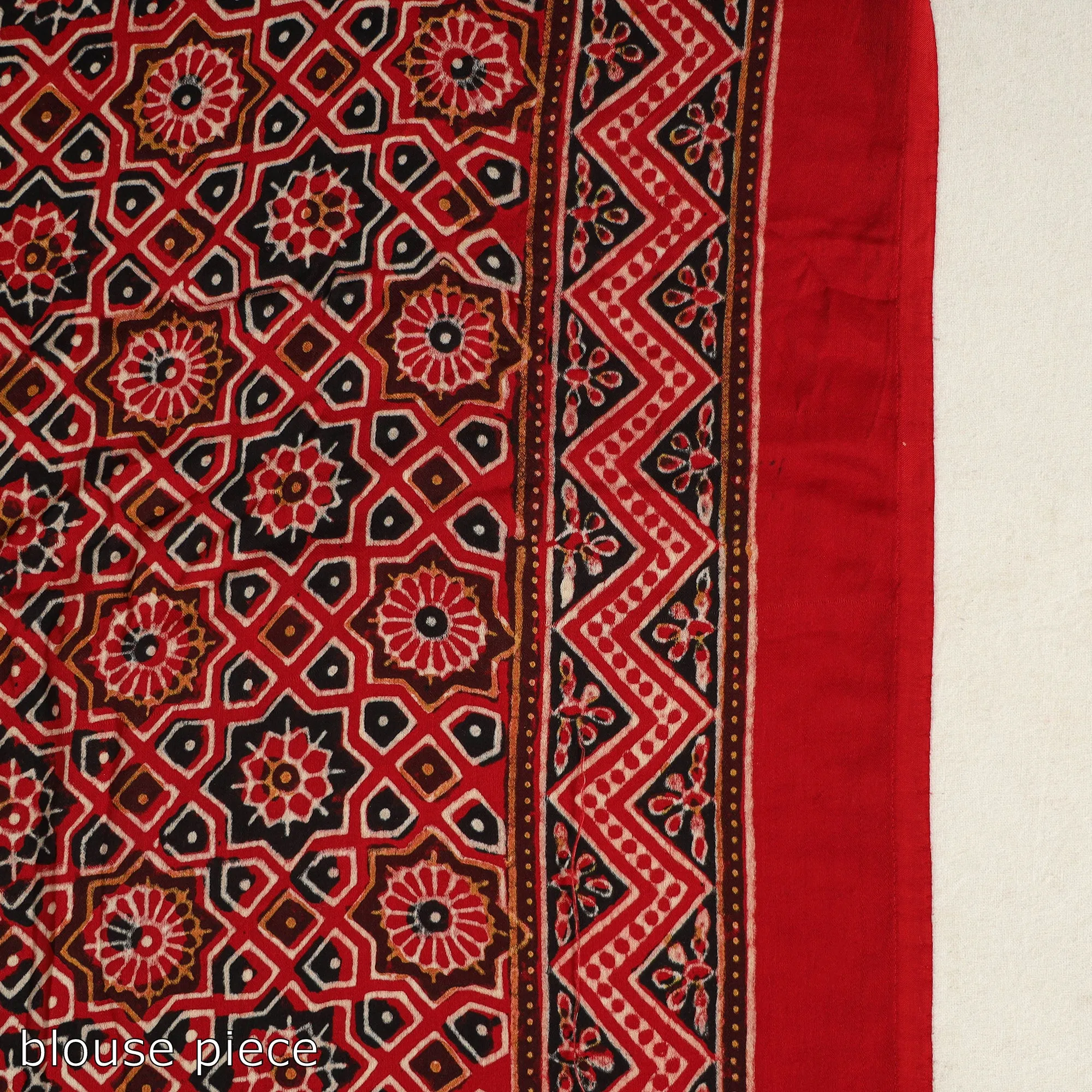 Red - Modal Silk Block Printed Ajrakh Saree with Zari Border 70