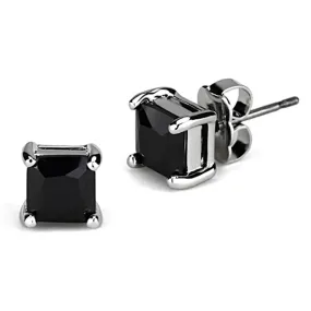 Rhodium Brass Earrings with AAA Grade CZ in Black Diamond for Women Black Diamond Stone Color Style 3W541