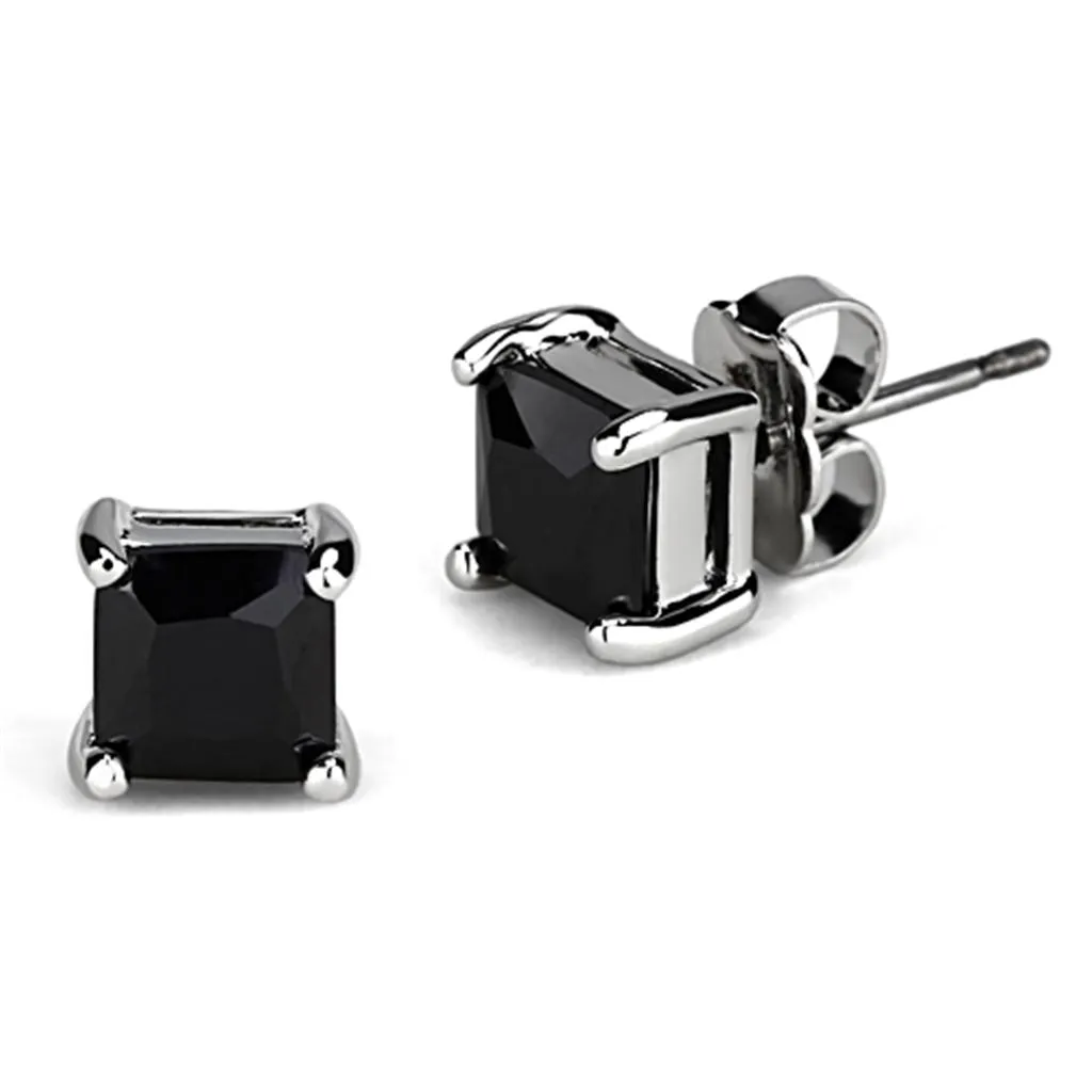 Rhodium Brass Earrings with AAA Grade CZ in Black Diamond for Women Black Diamond Stone Color Style 3W541