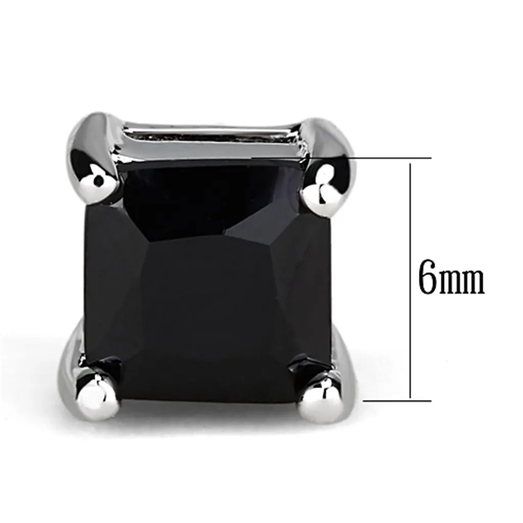 Rhodium Brass Earrings with AAA Grade CZ in Black Diamond for Women Black Diamond Stone Color Style 3W541