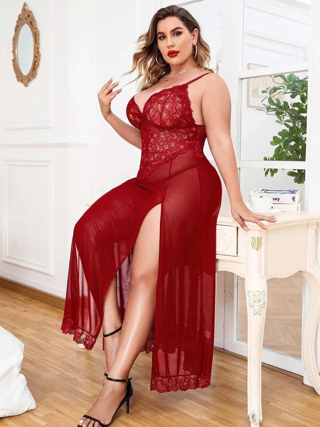 Romantic Mesh & Lace Nightgown