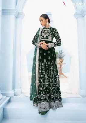 Royal Maxi Dress Pakistani in Bottle Green Shade #PF264