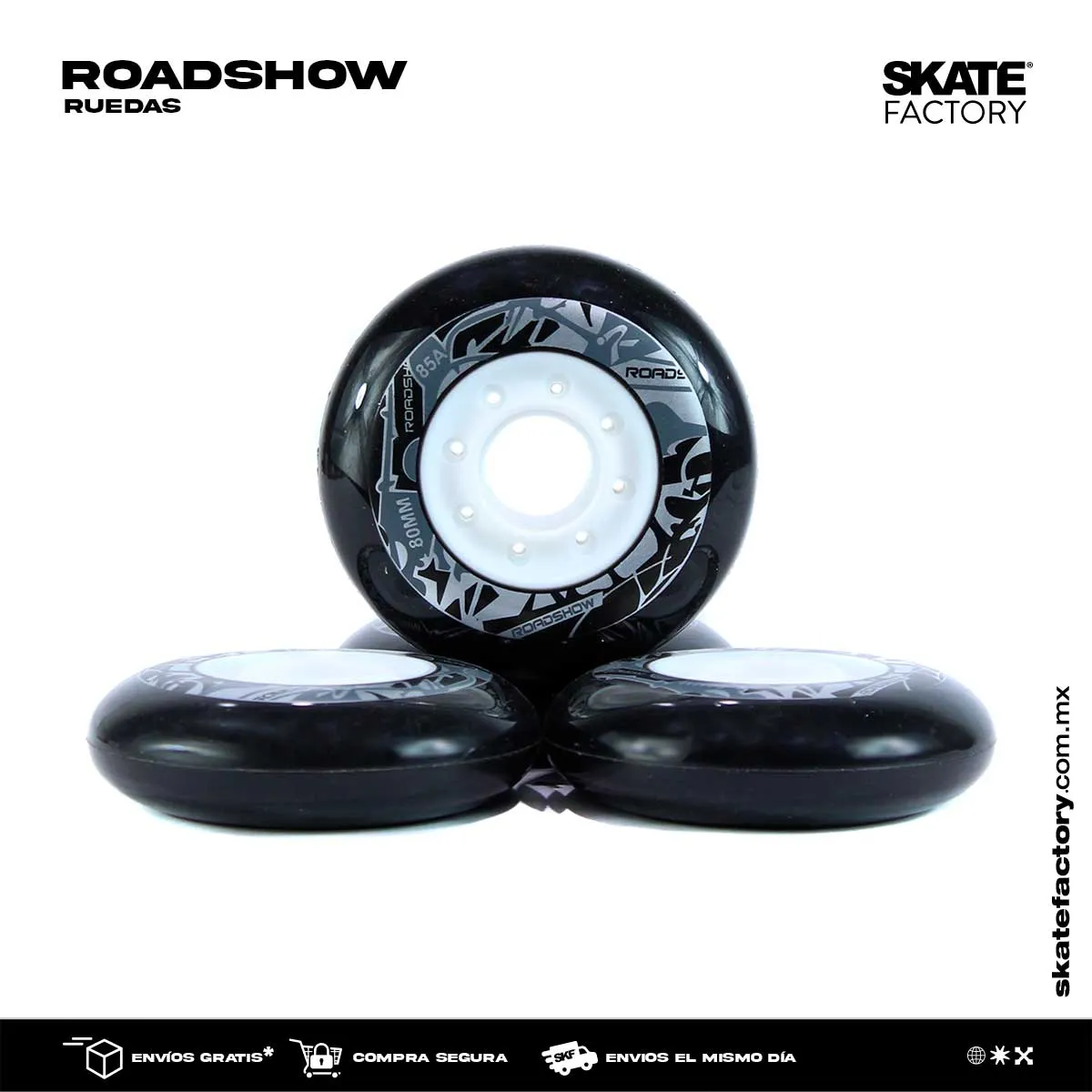 RUEDAS PARA PATINES SET DE 4PZ ROADSHOW NEGRO VARIAS MEDIDAS