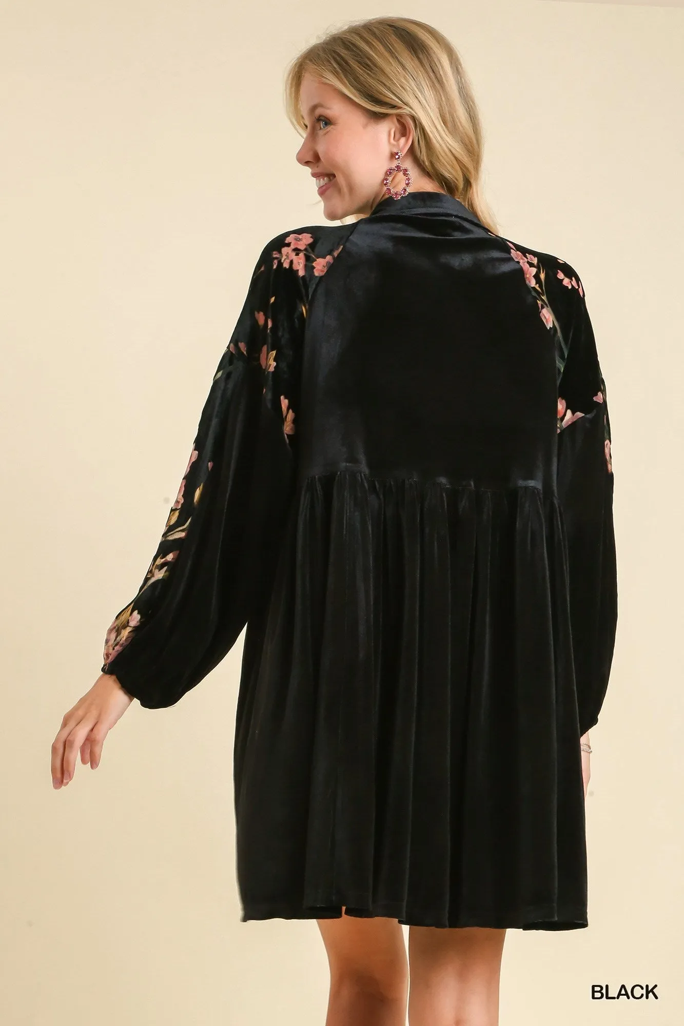 Russell Velvet Burnout & Velvet Contrast BabyDoll Dress with Collar