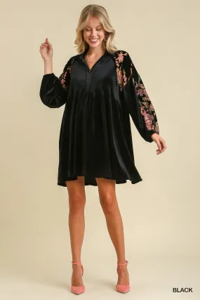Russell Velvet Burnout & Velvet Contrast BabyDoll Dress with Collar
