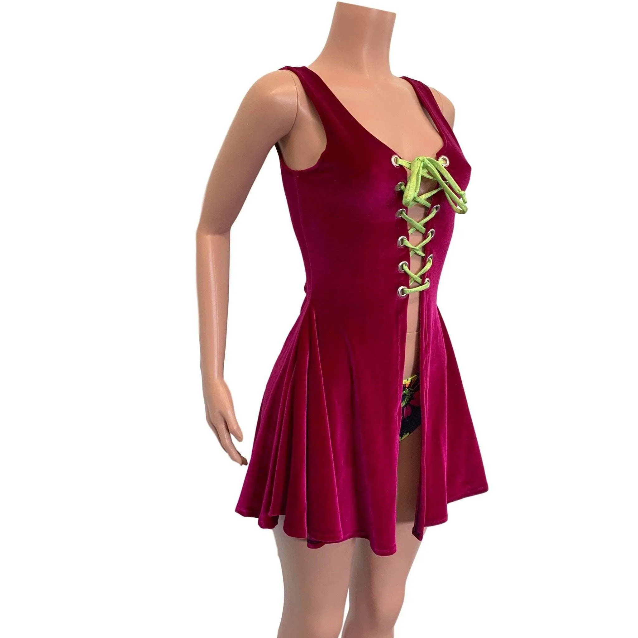 SALE - MEDIUM Lace-Up Open-Front Dress - Fuchsia Pink Velvet