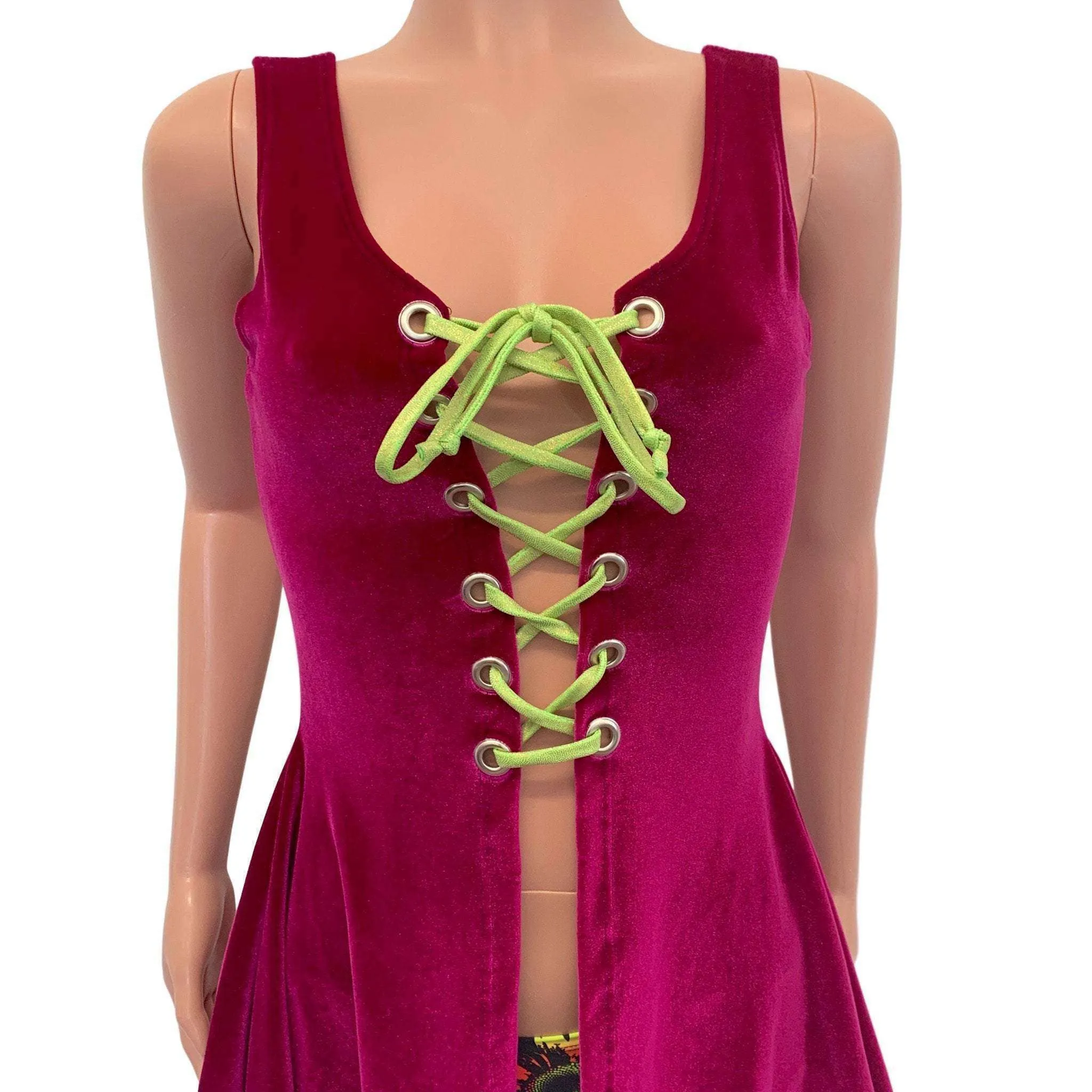 SALE - MEDIUM Lace-Up Open-Front Dress - Fuchsia Pink Velvet