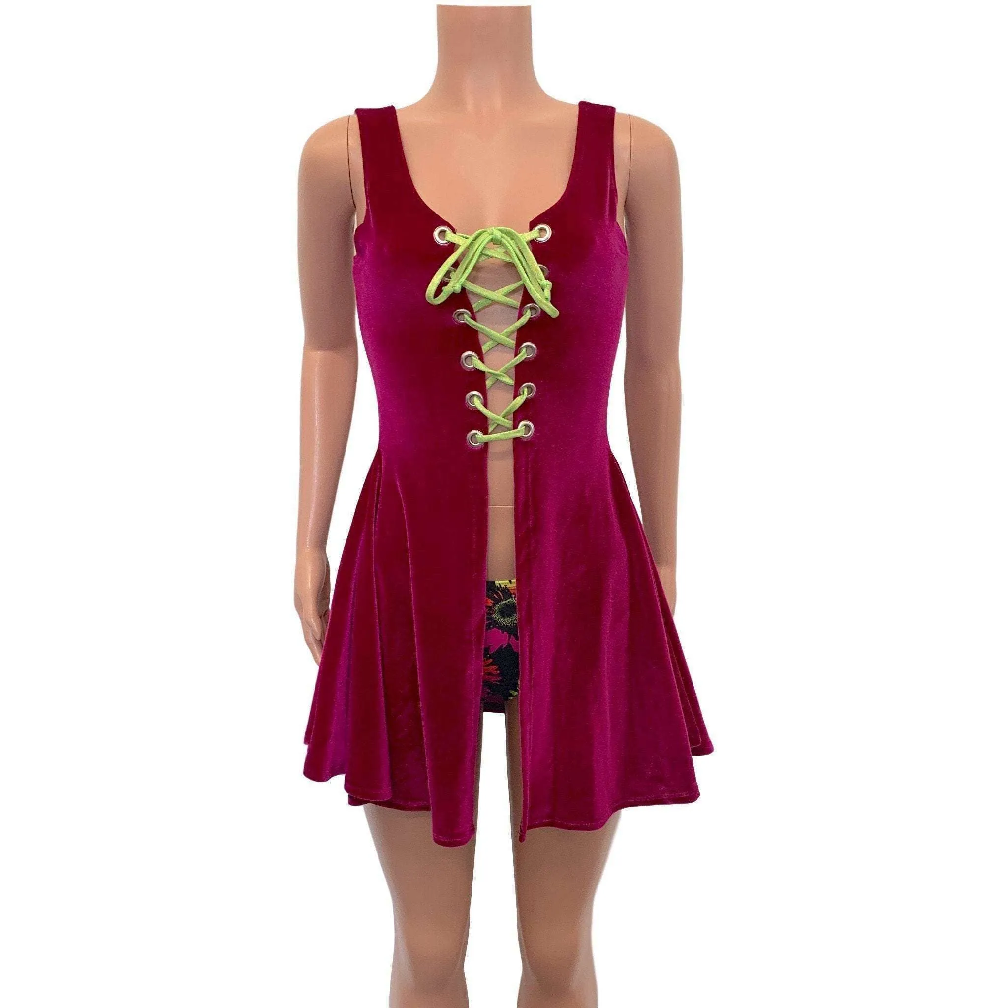 SALE - MEDIUM Lace-Up Open-Front Dress - Fuchsia Pink Velvet