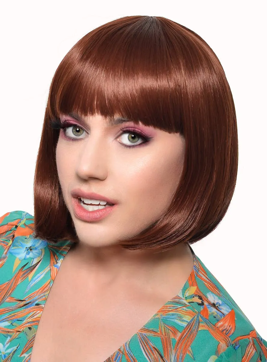 Short Chocolate Brown Heat Resistant Bob Fashion Wig with Fringe